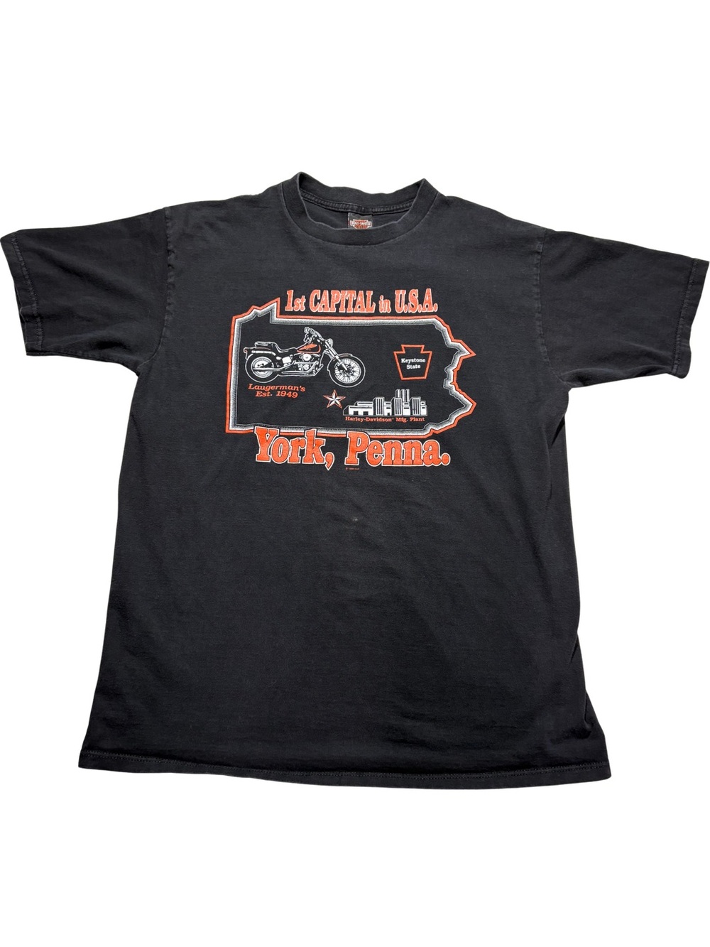 1995 Harley-Davidson Black Graphic Short Sleeve T-Shirt XL Laugerman's York PA